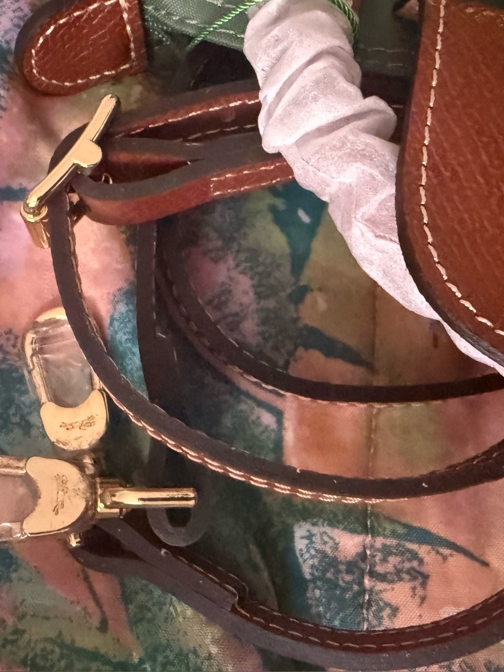 Longchamp Small Green Nylon Mini Bag with Brown Leather Trim - Picture 4 of 4